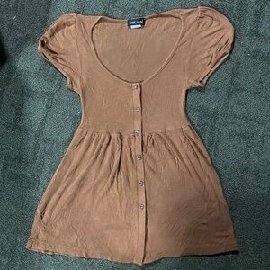 Caramel Knit Top with Crystal Buttons